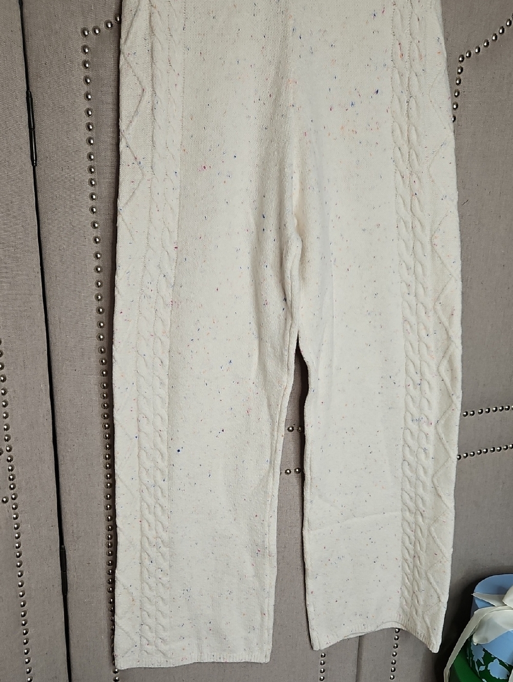 Old Navy SoSoft Speckled Cabelled Knit Lounge Pants Ivory - Picture 4 of 10